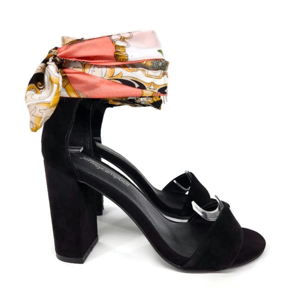 Jeffrey Campbell Lindsay Black Suede Scarf Ankle Wrap Open-Toe High Heel Sandals